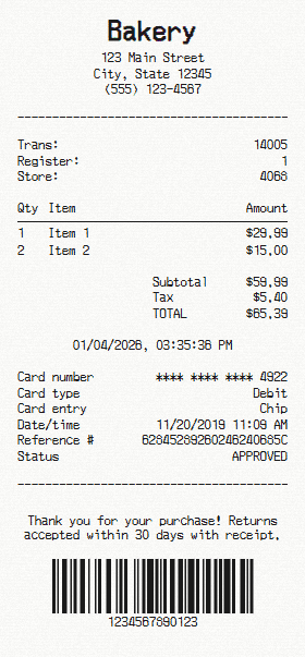 Bakery receipt template