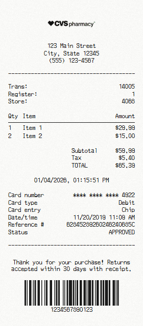 CVS Pharmacy receipt template