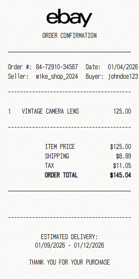 eBay receipt template