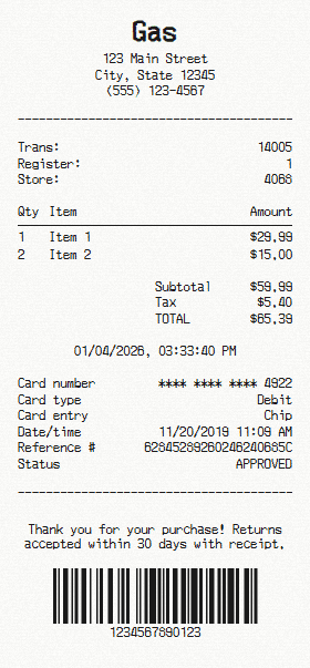 Gas receipt template