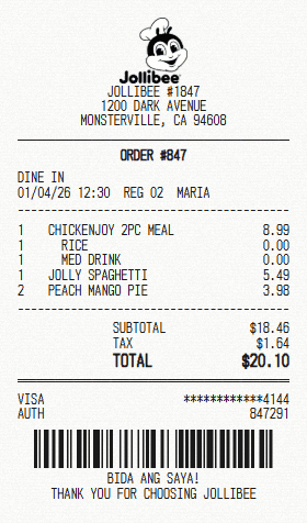 Jollibee receipt template