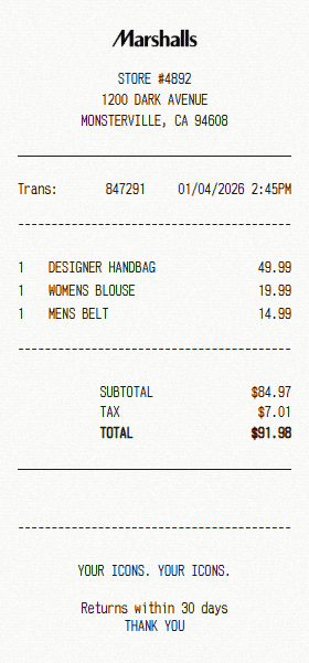 Marshalls receipt template