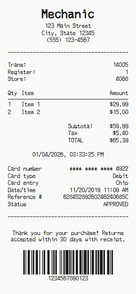 Mechanic receipt template