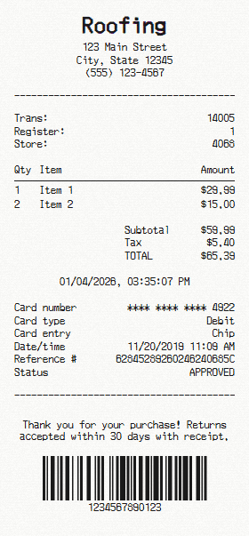 Roofing receipt template
